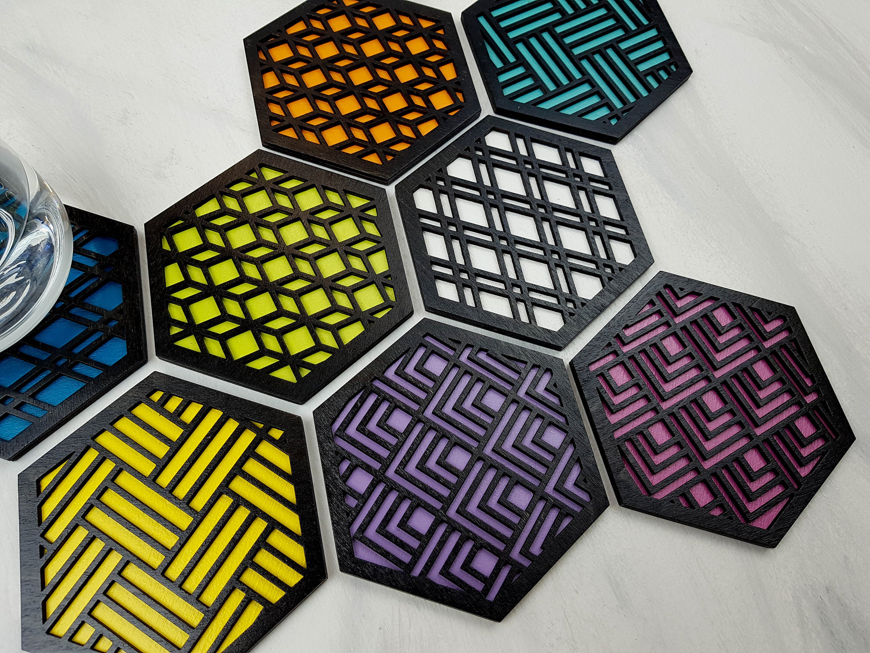 Modern Coasters for Drinks Premium Carbon & Wood Coaster Unique Geometric  Design Protects Wooden Table Unique Gift in Luxury Gift Box 